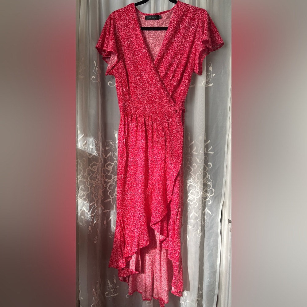 Elegant Red Floral Women's Dress